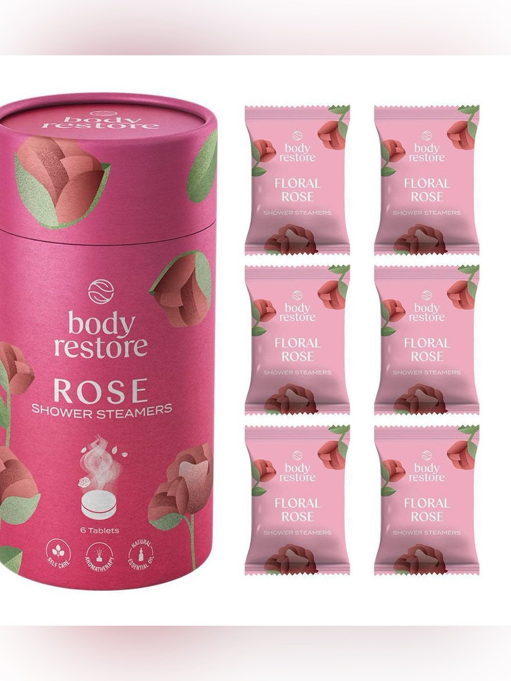 Body Restore Shower Steamers with 100% Natural Essential Oil - Rose Shower - 6ct